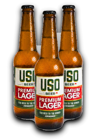 Three bottles of USO Premium Lager